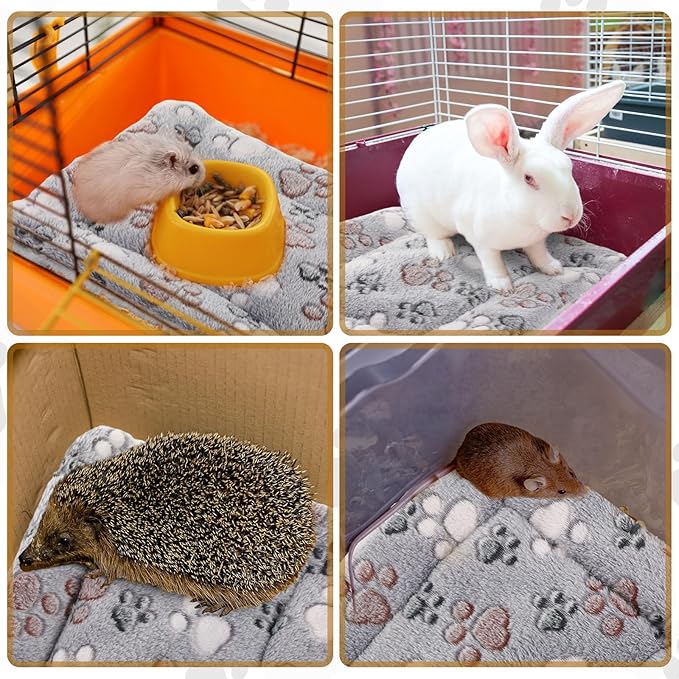 Tuanse 4 Pack Ultra Soft Dog Cat Bed Mat Small Animal Guinea Pig Bed with Cute Print Reversible Fleece Dog Crate Kennel Pad Cozy Washable Thickened Hamster Pet Beds Mat(13 x 10 Inches,Light Gray)