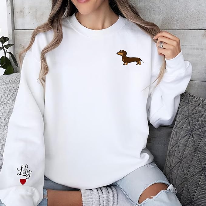 Customized Dachshund Crewneck, Custom Dog Pullover, Personalized Sausage Dog Sweatshirt, Unique Cream Pup Apparel, for Pet Lovers