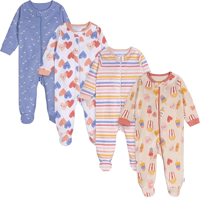 Onesies Brand Baby Girls' 4-pack Sleep 'N Play Footies Multi Pack