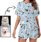 Custom Short Pajamas Set with Face Photo Women‘s Sleepwear Tee Personalized PJ Short Loungewear Set fot Her