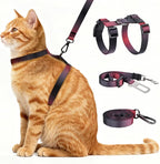 Cat Harness and Leash Set, 3-in-1 Escape Proof Adjustable, Comfortable Soft Lightweight, Safe, Easy to Wear, Walking Travel Kitten Harness for Small Medium Large Cats （Red
