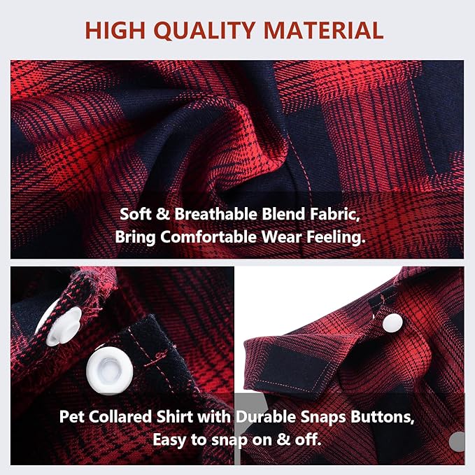 Koneseve Dog Shirt, Pet Plaid Clothes Shirt T-Shirt, Sweater Bottoming Shirt for Small Dog Cat Puppy Grid Adorable Wearing Stylish Cozy Halloween,Christmas Costumes (Red;L/Large)