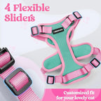 rabbitgoo Cat Harness and Leash Set, Escape Proof Soft Adjustable Vest Harnesses for Outdoor Walking, Easy Control Breathable Kitten Jacket with Reflective Strips, Green & Pink, XXS