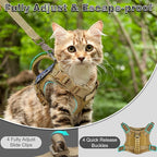 Tactical Cat Harness and Leash for Walking Esacpe Proof,Adjustable Soft Mesh Large Cat Vest with Rubber Handle Easy to Control,Molle Patches