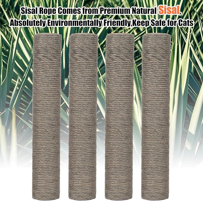 PowerKing Natural Sisal Replacement Scratching Post, 15.7'' 2 Pieces M8 Cat Scratch Post Refill Pole Parts for Refurbishment, Include Screws (Grey)