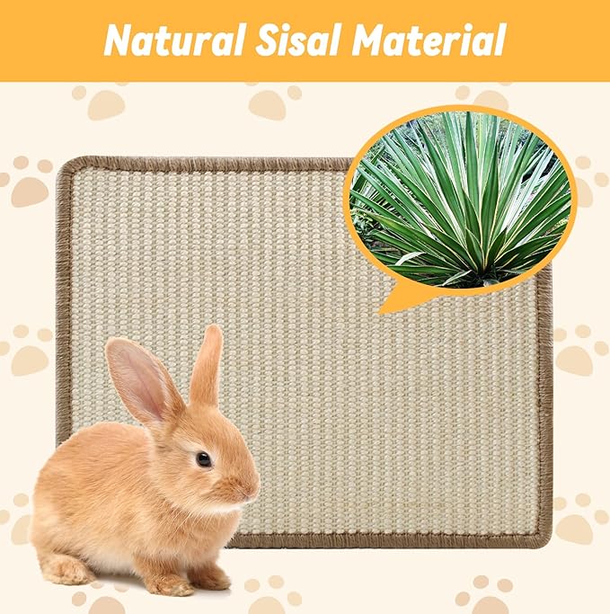 Sisal Scratcher Mat for Rabbit,15.74 x 11.81 Inch Bunny Scratch Mat for Grinding Claw Resting Playing Chew Natural Sisal Rabbit Foot Mat for Ferret,Guinea Pigs,Hedgehog,Chinchillas