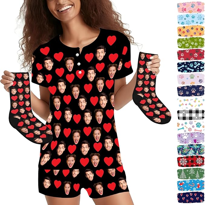 D-Story Custom Short Pajama Set with Pet Face Personalized Photo Sleepwear 2 Pieces Pjs Nightwear Xmas Gift for Women
