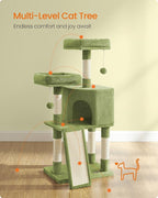 Feandrea Cat Tree, 45.3-Inch Cat Tower, Plush Condo with Scratching Post, Ramp, Perch, Spacious Cave, for Small Space, Grass Green UPCT141C01