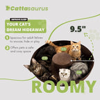 Cattasaurus Peekaboo Cat Cave Donut for Multiple & Large Cats up to 30-45 lbs, 3-in-1 Self Warming Cat Bed, Tunnel & Scratcher for Indoor Cats, Washable & Detachable Small Dog Bed (Brown, Jumbo)