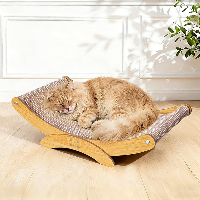 Cat Scratcher Bed for Indoor Cats - 23.6" Large Natural Sisal Cat Scratching Board, Wood Frame Scratch Pad, Modern Cats Lounger/Hammock, Easy Assembly Furniture