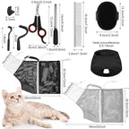 10 Pcs Cat Bathing Bag Set Pet Mesh Shower Bag Anti Bite and Scratch Pet Grooming for Washing Brush, Cat Muzzle, Nail Clipper, Nail File, Tick Tool(Gray and Black)