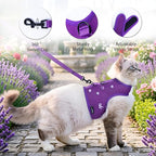 Cat Harness and Leash for Walking Escape Proof Breathable Mesh Fabric, Purple, XX-Large, Adjustable Cat Walking Jackets with DIY Beads, Padded Stylish Cat Vest