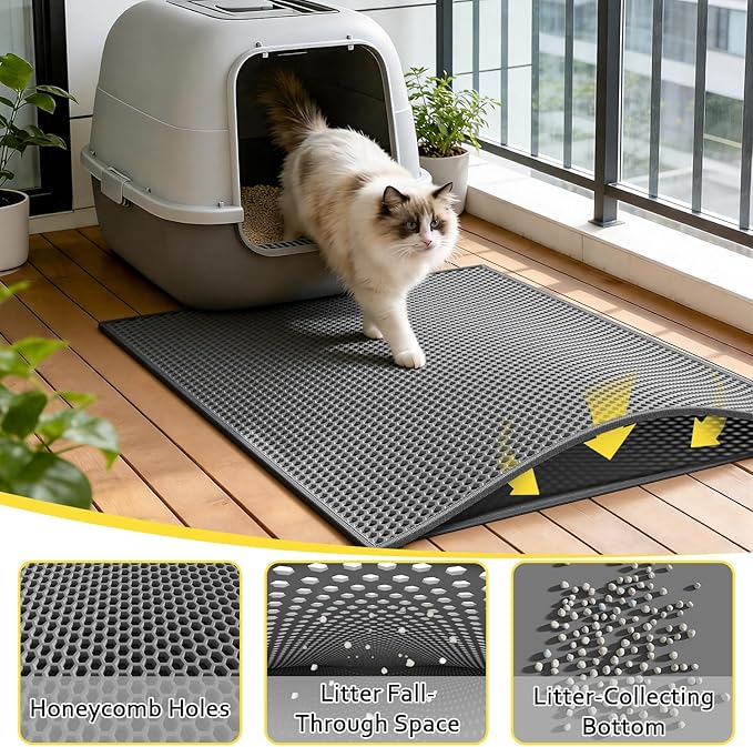 Cat Litter Mat, 30"X24" Large Double Layer Litter Trapping Mat, Waterproof/UrineProof, Easy to Clean Kitty Litter Mats for Floor, Scatter Control(Grey-2Pack)