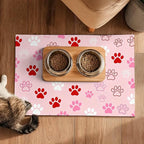 Puppy Paw Print Pet Feeding Mat 24x16 Inch Cute Pet Feeding Area Mat Pet Food Mat Pet Mats for Food and Water Dog Mat for Food and Water Indoor Feeding Corner Kitchen Floor Decor