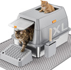 Stainless Steel Cat Litter Box with Scoop, Metal Litter Box High Sided, Cat Litter Box Enclosure, XL Extra Large High-Sided Litter Boxs (Anti-Urine Leakage, Include Scoop) (Grey)