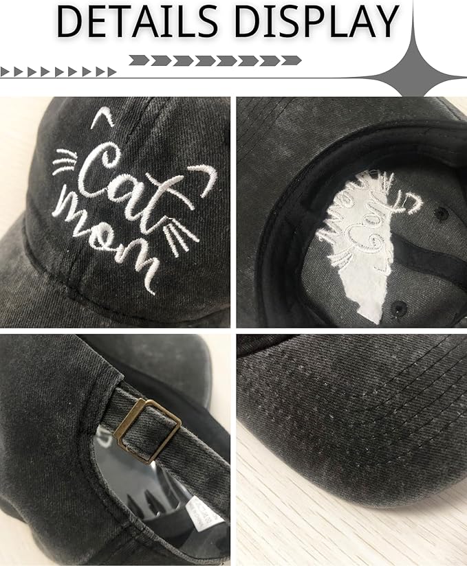 CORIRESHA Cat Mom Baseball Cap Washed Denim Cotton Adjustable Unisex Hat