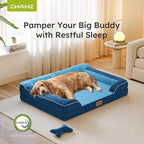 Jumbo Dog Bed for Extra Large Dogs, Orthopedic Dog Bed with Cooling Gel Memory Foam, Waterproof Pet Bed with Removable Washable Cover, 45" Pet Sofa Couch Dutch Velvet with Bone Toy, Navy Blue