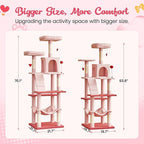 MWPO Cute Cat Tree, 70.1-Inch Tall Pink Cat Tower for Indoor Cats Large Adult, Multi-Level Cat Condo with 5 Scratching Posts, 2 Padded Perches, Hammock, Dangling Toys