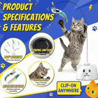 Interactive Cat Toys for Indoor Cats - Automatic Flying Bird Feather Toy, USB Rechargeable Electric Cat Teaser with Strong Sticky Base, Smart Motion Activated Self-Play Enrichment Toy for Bored Cats