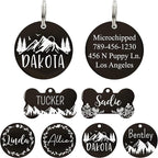 Ultra Joys Stainless Steel Pet ID Tag Dog Name Tags Personalized Front and Back Engraving, Customized Dog Tags and Cat Tags, Optional Engraved on Both Sides, Round Tag w/Mountain on Top Design, Small