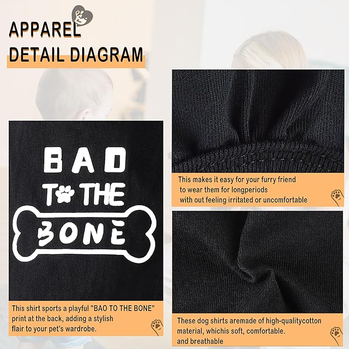 Discover Cozy Cotton Canine Wear: Soft, Lightweight, and Breathable Dog Shirt Vest with Eye-Catching Graphics(Bad to The Bone), Keeping Your Furry Friend Warm and Comfy! Black L