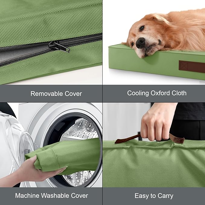 Outdoor Orthopedic Dog Bed for Extra Large Dogs, XL Waterproof Flat Pet Bed 44x32 Inch, Egg Crate Foam with Removable Washable Oxford Cooling Cover, Light Green