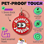 Bad Tags Personalized Dog and Cat ID Tags in 25+ Designs and 2 Sizes - 5 Lines of Custom Engraved Text - Funny Cute Personalized Pet Tags (Silently Judging - Red, Large (1.25 inch))