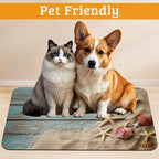 Sand Starfish Dog Cat Food Mat,Wood Board Absorbent Waterproof Placemat for Food and Water Non Slip Rubber Backing Durable Feeding Pad for Clean Floors 12" x 20"