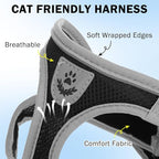 SCENEREAL Cat Harness and Leash Set Escape Proof, Adjustable Soft Air Mesh Kitten Harnesses for Girls Boys Small Medium Big Cats, Reflective Light Travel Pet Walking Vest for Puppy Rabbit, Black L