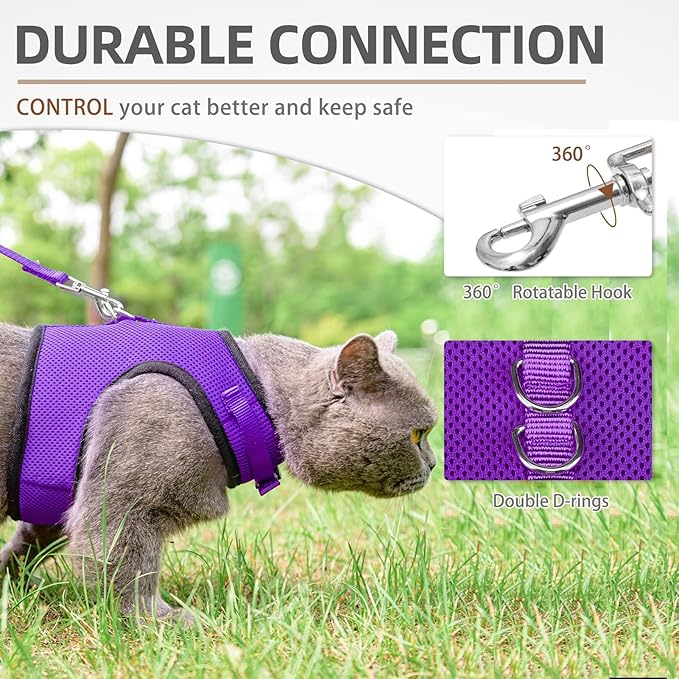 PUPTECK Soft Mesh Cat Vest Harness and Leash Set Puppy Padded Pet Harnesses Escape Proof for Cats Small Dogs Rabbits Bunny