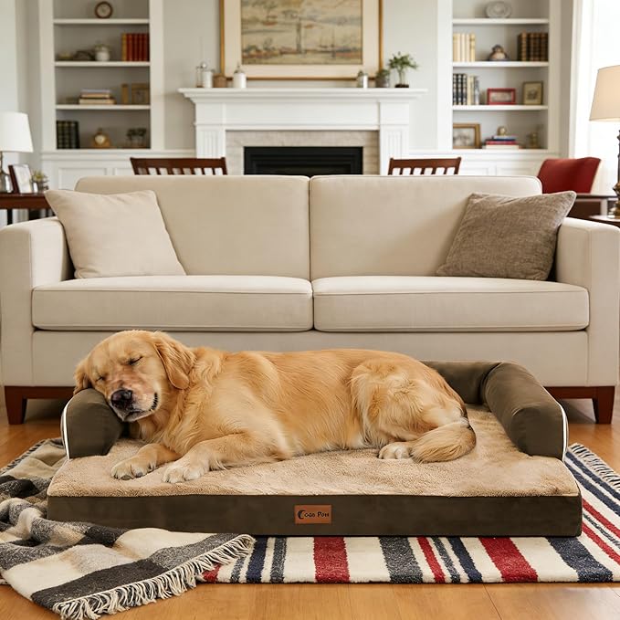 Orthopedic Dog Beds for Large Sized Dogs, Waterproof Egg Crate Foam Medium Dog Couch Beds for Crate 35x22Inch, Washable Pet Beds with Removable Cover and Nonskid Bottom, Brown