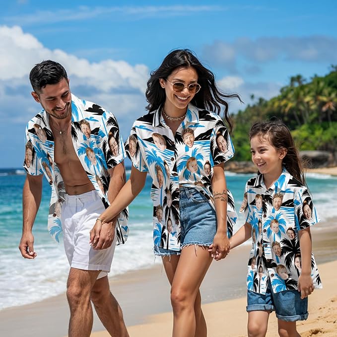 Custom Hawaiian Shirt with Face for Men, Unisex Tropical Beach Shirts Personalized Casual Funny Hawaii Button Down Shirts