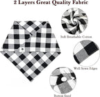 Christmas Plaid Dog Bandana with Button, Fall Dual Layer Scarf Soft Cotton Triangle Bib Girls and Boys Kerchief Adjustable Accessories for Small Medium Large Extra Large Dog Puppy Pet Cat