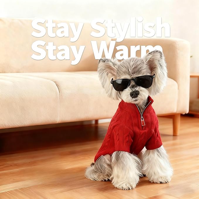 Small/Medium Dog Sweater, Warm Dog Winter Coat w/Sleeves, Comfortable High Neck Premium Dog Clothes for Schnauzer-Best for Holidays, Daily Walks M Red