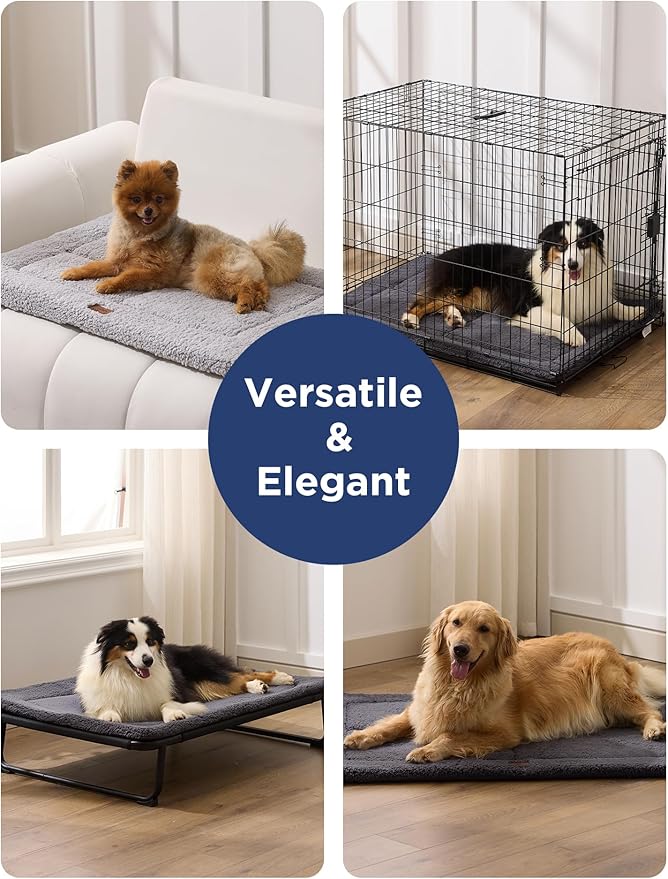 Joydeco Low Profile Dog Crate Mat Reversible Bed Pad, Washable Dog Pad Mat with Ultra Soft Fleece, Compact Design Kennel Beds Mats for Extra Large Jumbo Medium Small Pets, 48" x 30" Dark Gray