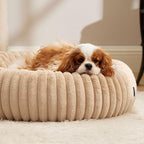 Bedsure ComfyFleece™ Donut Medium Dog Bed - Washable Faux Fur with Corduroy Fleece & Anti Slip Bottom, Round Pet Bed with Removable Cover, Sandy Beige, 30x30x8 inches