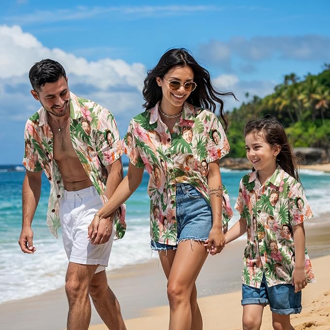 Custom Hawaiian Shirt with Face for Men, Unisex Tropical Beach Shirts Personalized Casual Funny Hawaii Button Down Shirts