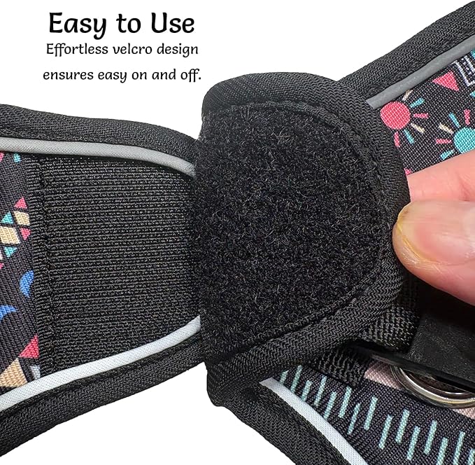 Step in Dog Harness and Leash Set, Reflective Adjustable No Pull Dog Harness for Small Medium Dogs Puppy and Cats, Soft Padded Mesh Vest Harnesses for Girl and Boy Pets(Black Bohemia,L)