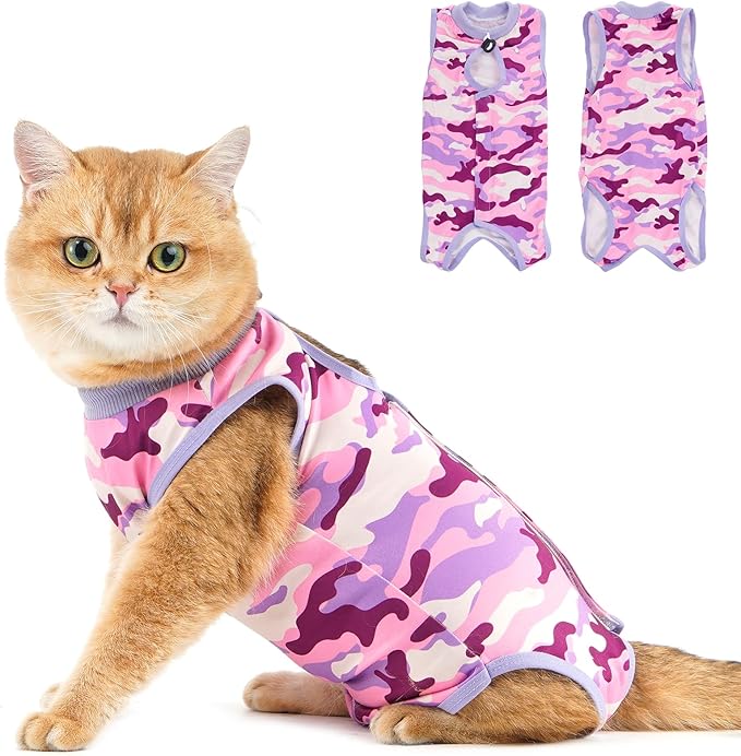 Avont Cat Recovery Suit - Kitten Onesie for Cats After Surgery, Cone of Shame Alternative Surgical Spay Suit for Female Cat, Post-Surgery or Skin Diseases Protection -Purplecamo(M)