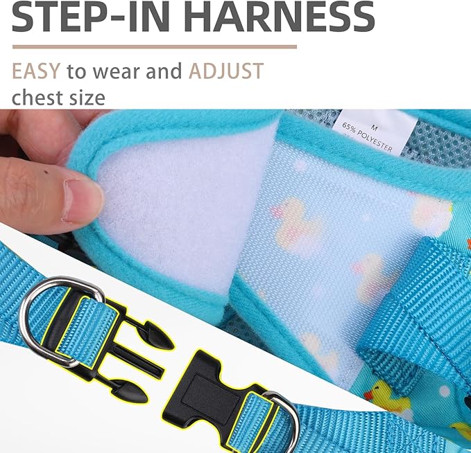 PUPTECK Dog Harness and Leash Set for Small Medium Dogs No Pull Step-in Soft Mesh Puppy Cat Vest Harnesses Reflective at Night, Blue Duck, M