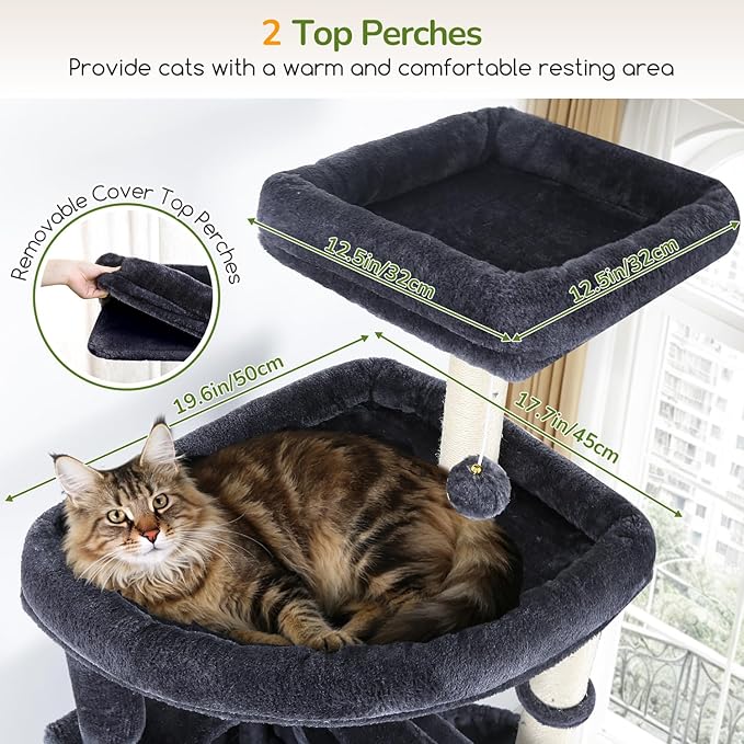 Globlazer Heavy Duty Cat Tree, 83 Inch Giant Cat Tower with 7 Scratching Posts, Multi-Level Large Cat Condo for Indoor Cats Large Adult, 2 Perchs, 3 Sturdy Hanging Baskets, Cat Toys, F83C, Dark Grey