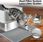 Stainless Steel Litter Box, Extra Large Litter Boxes for Big Cats, XL Metal Cat Litter Box with High Sides Lid, Anti-Urine Leakage, Never Absorbs Odors, Easy Cleaning, Non-Stick, Include Scoop and Mat