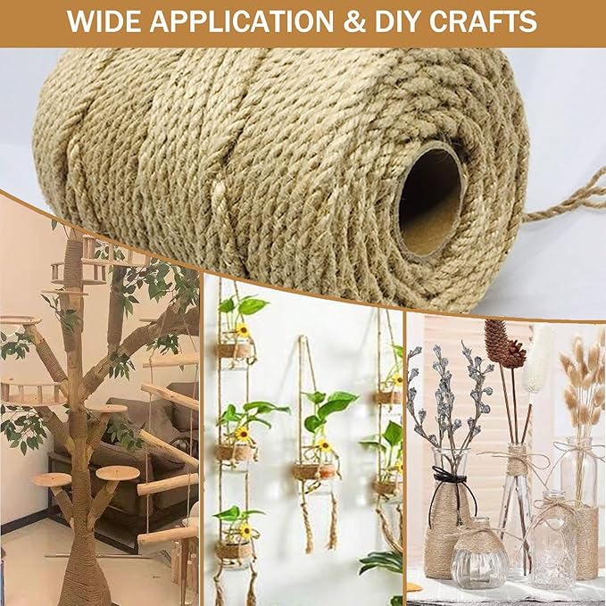 Sisal Rope for Cat Scratcher,Rope for Cat Scratch Post 4mm 328FT Jute Twine for Scratching Post Repairing, Recovering or DIY