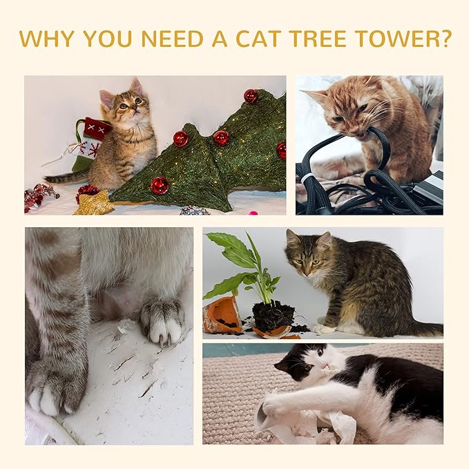 PawHut Floor-to-Ceiling Cat Tree Cat Climbing Tower with Sisal-Covered Scratching Posts Natural Cat Tree Activity Center for Kittens Cat Tower Furniture, Light Brown