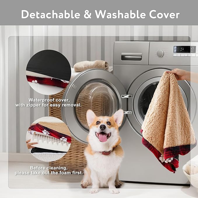 Waterproof Orthopedic Dog Bed for Large Medium Sized Dogs 35x22 Inch - Egg Crate Foam Pet Crate Bed with Removable Washable Cover, Plush Top Anti-Slip Bed Mat, Chocolate