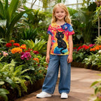 Funnycokid Girls Shirts Cat T Shirt Size 5-12 Clothes for Kids