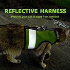 Kitty Holster Reflective Cat Harness – High-Visibility Cat Harness for Travel, Day and Night Walking - Soft Cotton Cat Accessories, Breathable, Secure & Washable, Made in USA - Loud Lime, XS