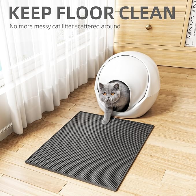 ESTHELLO Cat Litter Mat, Cat Litter Trapping Mat, Honeycomb Double Layer Design, Easy to Clean,Washable (24’ ’ x 15’ ’ Black