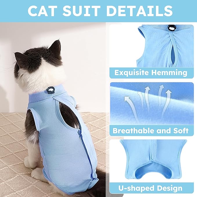 Recovery Suit for Cats After Surgery Soft Breathable Pet Bodysuit E-Collar & Cone Alternative Surgical Suit Kitten Wear Anti Licking Wounds Cat Onesie Cats Neuter Shirt Blue S