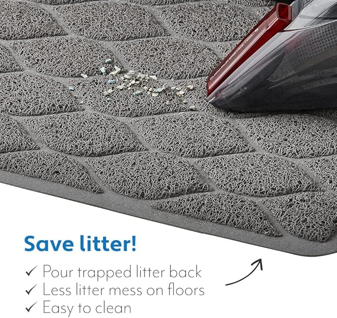 MIGHTY MONKEY Waterproof BPA Free Cat Litter Box Trapping Mat, Easy Clean Floors, Textured Backing, Soft on Sensitive Kitty Paws, Cats Accessories, Less Waste, Stays in Place, 24x17, Slate Gray